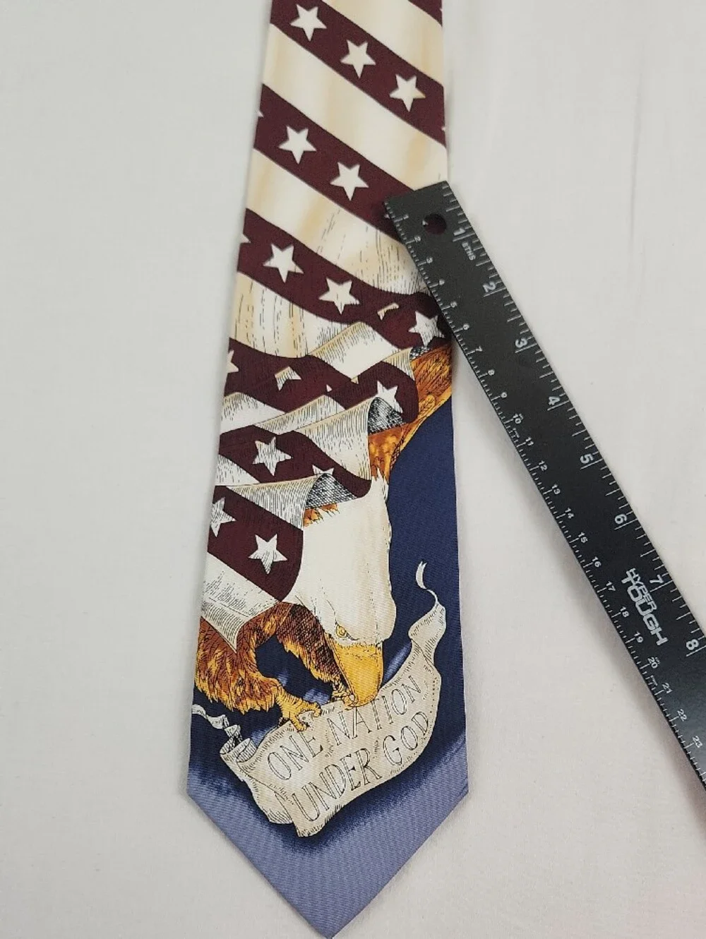 Silk Eagle One Nation Under God Tie Patriotic Navy Cream Maroon Stars Stripes